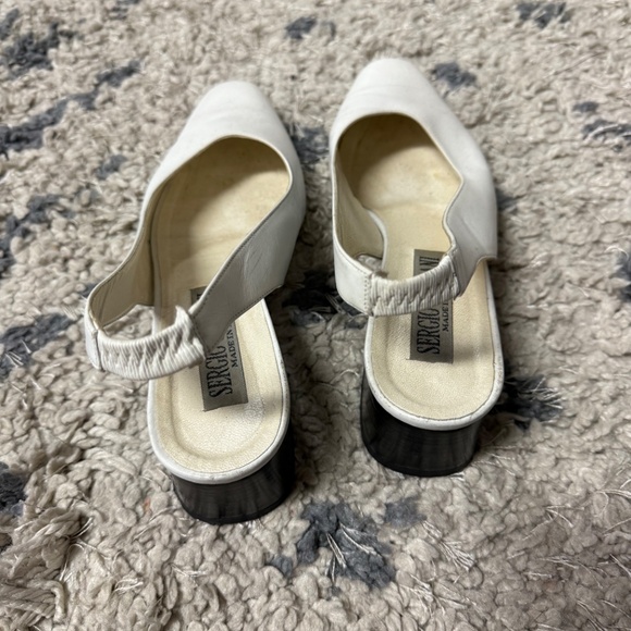 Vintage Sergio Casciani White Leather Slingback Block Pumps Women’s  Size 7 1/2 - Picture 6 of 8